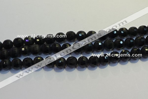 COB473 15.5 inches 6mm faceted round matte black obsidian beads