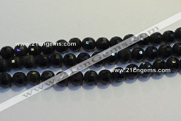 COB474 15.5 inches 8mm faceted round matte black obsidian beads