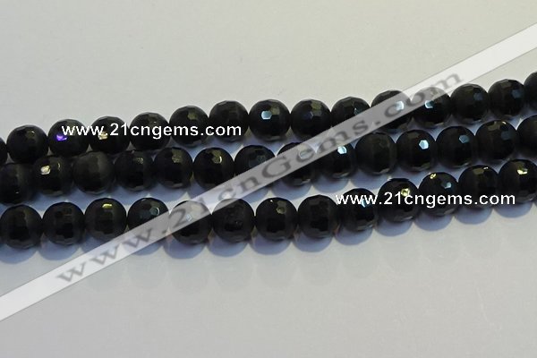 COB475 15.5 inches 10mm faceted round matte black obsidian beads