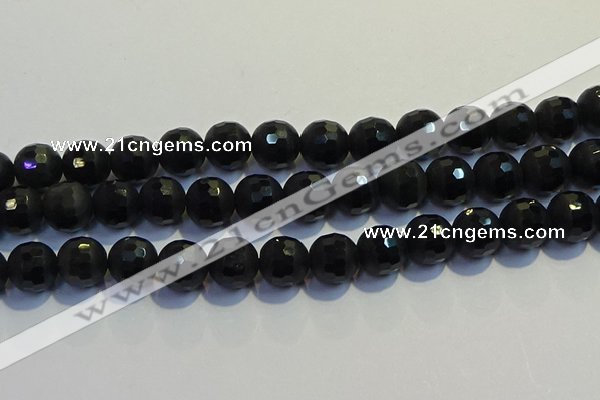 COB476 15.5 inches 12mm faceted round matte black obsidian beads