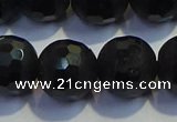 COB477 15.5 inches 14mm faceted round matte black obsidian beads