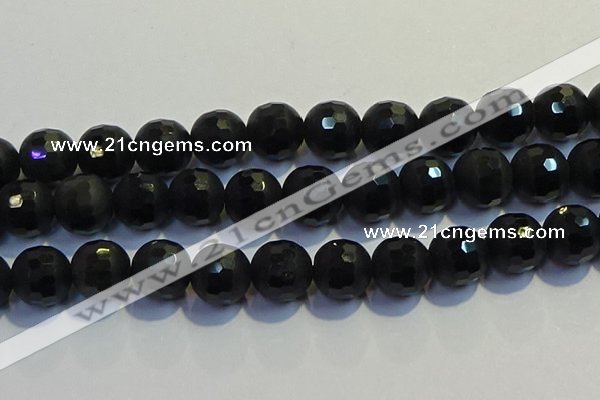 COB479 15.5 inches 18mm faceted round matte black obsidian beads