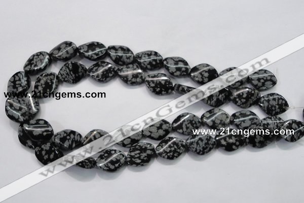 COB57 15.5 inches 15*20mm twisted oval Chinese snowflake obsidian beads