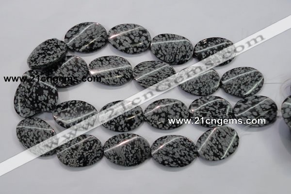 COB58 15.5 inches 25*35mm twisted oval Chinese snowflake obsidian beads