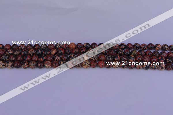 COB660 15.5 inches 4mm round red snowflake obsidian beads