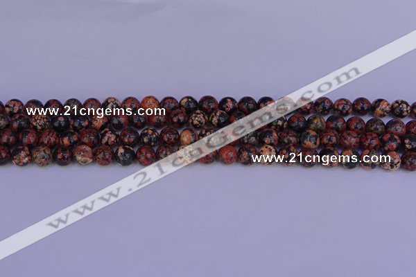 COB661 15.5 inches 6mm round red snowflake obsidian beads