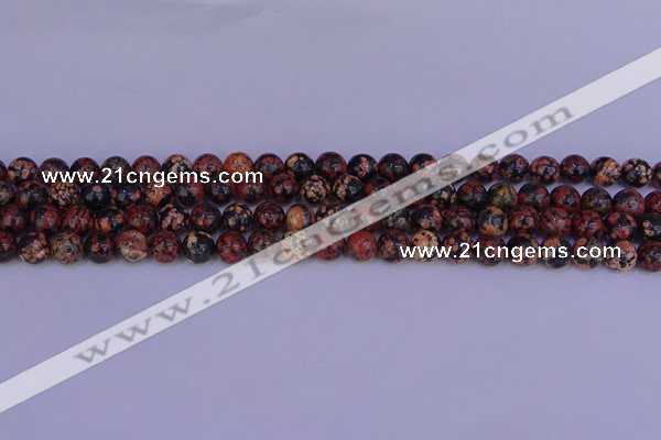 COB661 15.5 inches 6mm round red snowflake obsidian beads