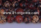 COB662 15.5 inches 8mm round red snowflake obsidian beads