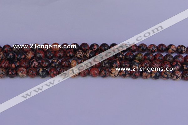 COB662 15.5 inches 8mm round red snowflake obsidian beads