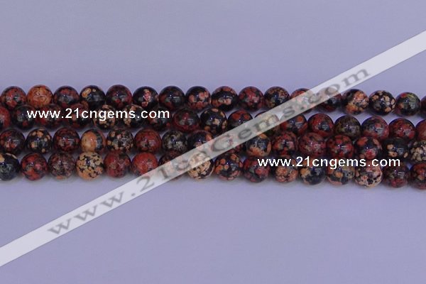 COB664 15.5 inches 12mm round red snowflake obsidian beads