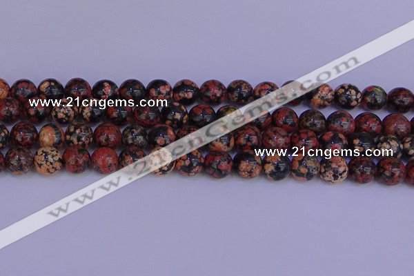 COB665 15.5 inches 14mm round red snowflake obsidian beads