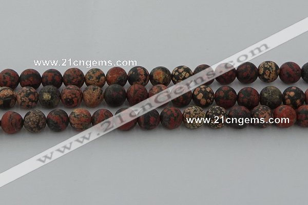 COB674 15.5 inches 12mm round matte red snowflake obsidian beads