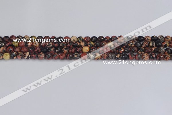 COB676 15.5 inches 4mm faceted round red snowflake obsidian beads