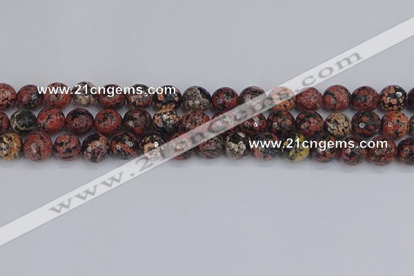 COB679 15.5 inches 10mm faceted round red snowflake obsidian beads