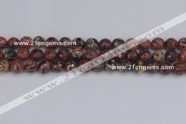 COB680 15.5 inches 12mm faceted round red snowflake obsidian beads
