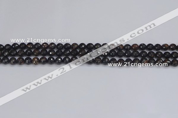 COB684 15.5 inches 4mm faceted round golden black obsidian beads