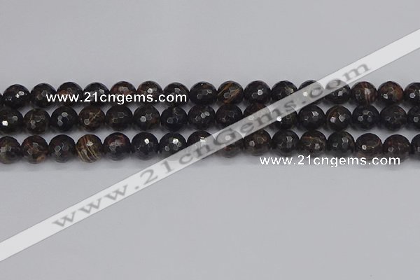 COB687 15.5 inches 10mm faceted round golden black obsidian beads