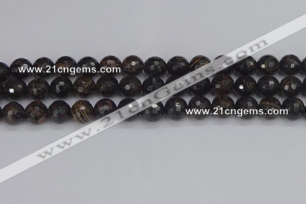 COB688 15.5 inches 12mm faceted round golden black obsidian beads