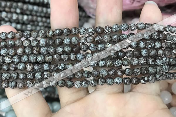 COB690 15.5 inches 4mm faceted round Chinese snowflake obsidian beads