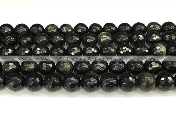 COB787 15 inches 10mm faceted round golden obsidian beads