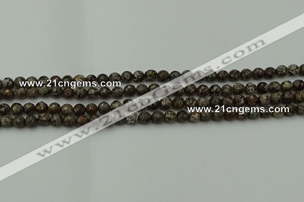 COB810 15.5 inches 4mm faceted round red snowflake obsidian beads