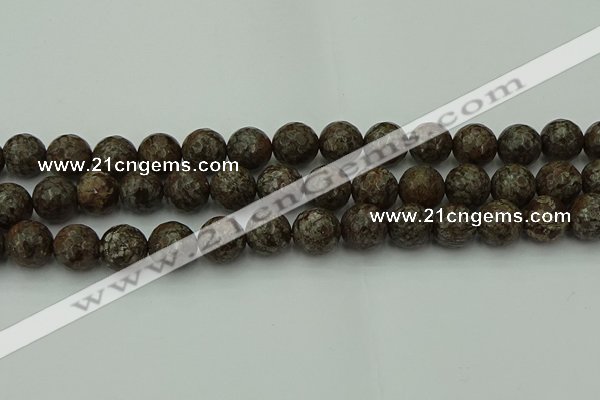 COB815 15.5 inches 14mm faceted round red snowflake obsidian beads