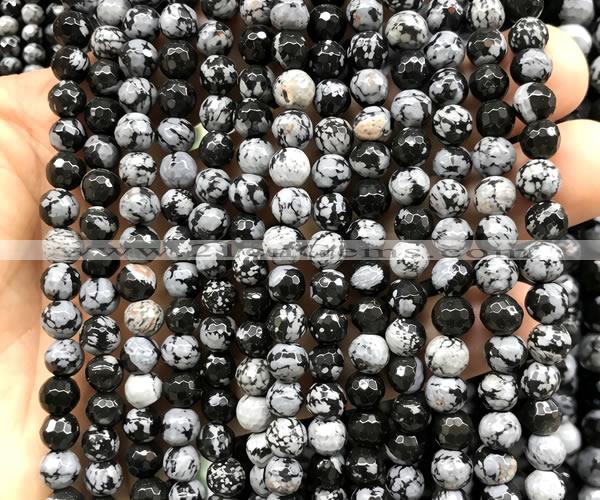 COB871 15 inches 6mm faceted round snowflake obsidian beads wholesale