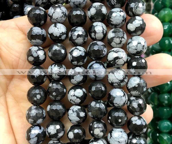 COB874 15 inches 12mm faceted round snowflake obsidian beads wholesale