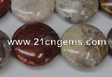 COJ235 15.5 inches 25mm flat round blood stone beads wholesale