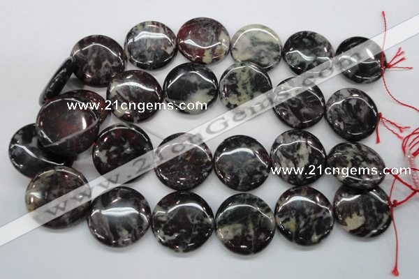 COJ37 15.5 inches 30mm flat round blood jasper gemstone beads