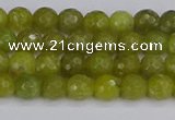 COJ408 15.5 inches 4mm faceted round olive jade beads