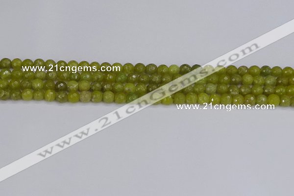 COJ408 15.5 inches 4mm faceted round olive jade beads