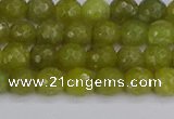 COJ409 15.5 inches 6mm faceted round olive jade beads