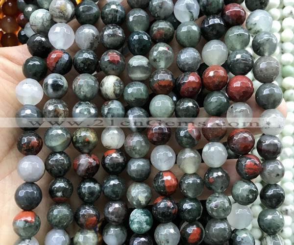 COJ507 15 inches 8mm faceted round blood jasper beads wholesale