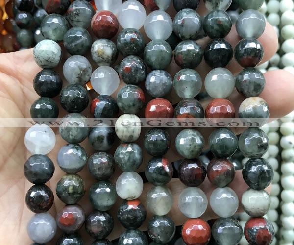 COJ508 15 inches 10mm faceted round blood jasper beads wholesale