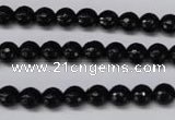 CON14 15.5 inches 7mm faceted round black onyx gemstone beads