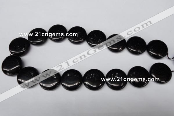 CON47 15.5 inches 25mm flat round black onyx gemstone beads