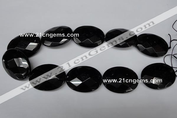 CON70 15.5 inches 30*40mm faceted oval black onyx gemstone beads