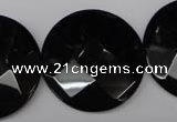 CON85 15.5 inches 32mm faceted coin black onyx gemstone beads