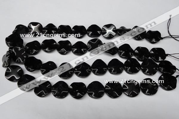 CON95 15.5 inches 19mm wavy coin black onyx gemstone beads