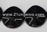 CON96 15.5 inches 23mm wavy coin black onyx gemstone beads