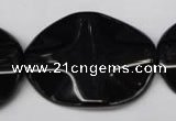 CON98 15.5 inches 30*40mm wavy oval black onyx gemstone beads