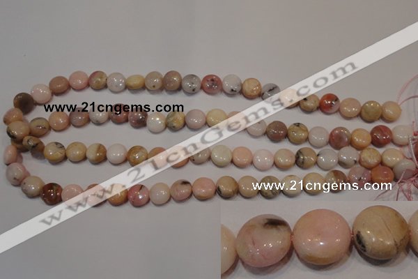 COP1012 15.5 inches 10mm flat round natural pink opal gemstone beads