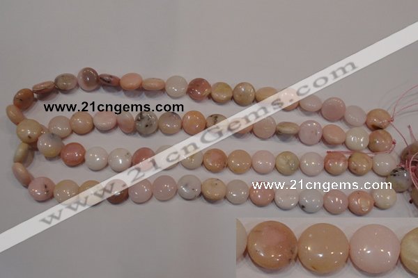 COP1014 15.5 inches 12mm flat round natural pink opal gemstone beads