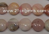 COP1015 15.5 inches 14mm flat round natural pink opal gemstone beads