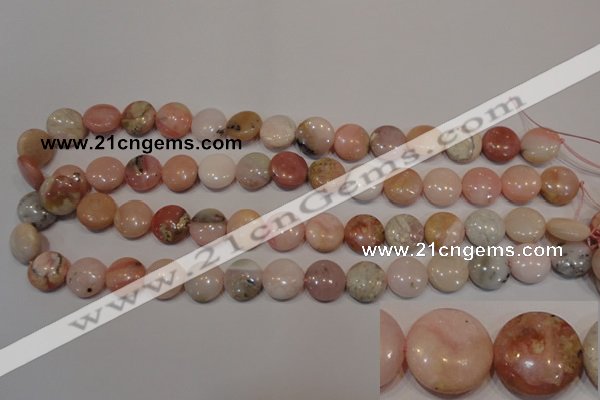 COP1015 15.5 inches 14mm flat round natural pink opal gemstone beads