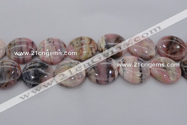 COP1269 15.5 inches 35mm flat round natural pink opal gemstone beads