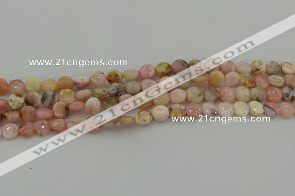 COP1293 15.5 inches 8mm flat round natural pink opal beads