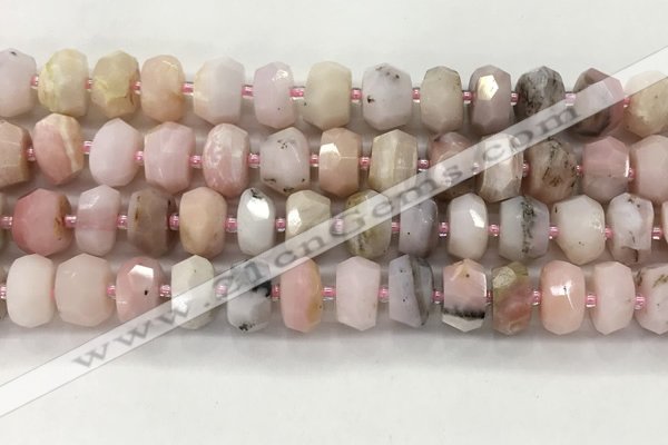 COP1550 15.5 inches 6*10mm - 8*11mm faceted tyre natural pink opal beads