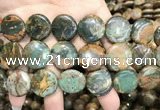 COP1648 15.5 inches 20mm flat round green opal gemstone beads